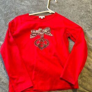 Gucci Red Long Sleeve Kids Tee with Silver Bow Design